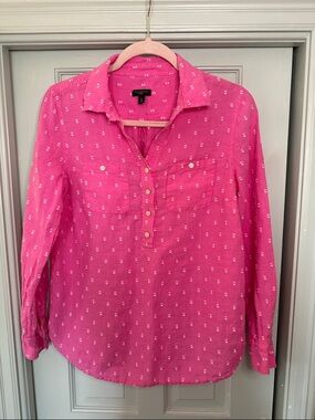 Talbots Coral Pink Printed Button-Henley Shirt